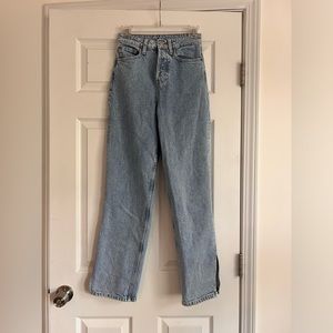 Wide Leg Light Blue - High Waisted and Slit Leg Jeans - Size 2